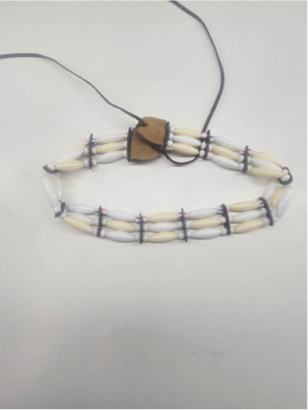 Native American White & Beige Bone Beaded Choker Necklace Indigenous Handcrafted